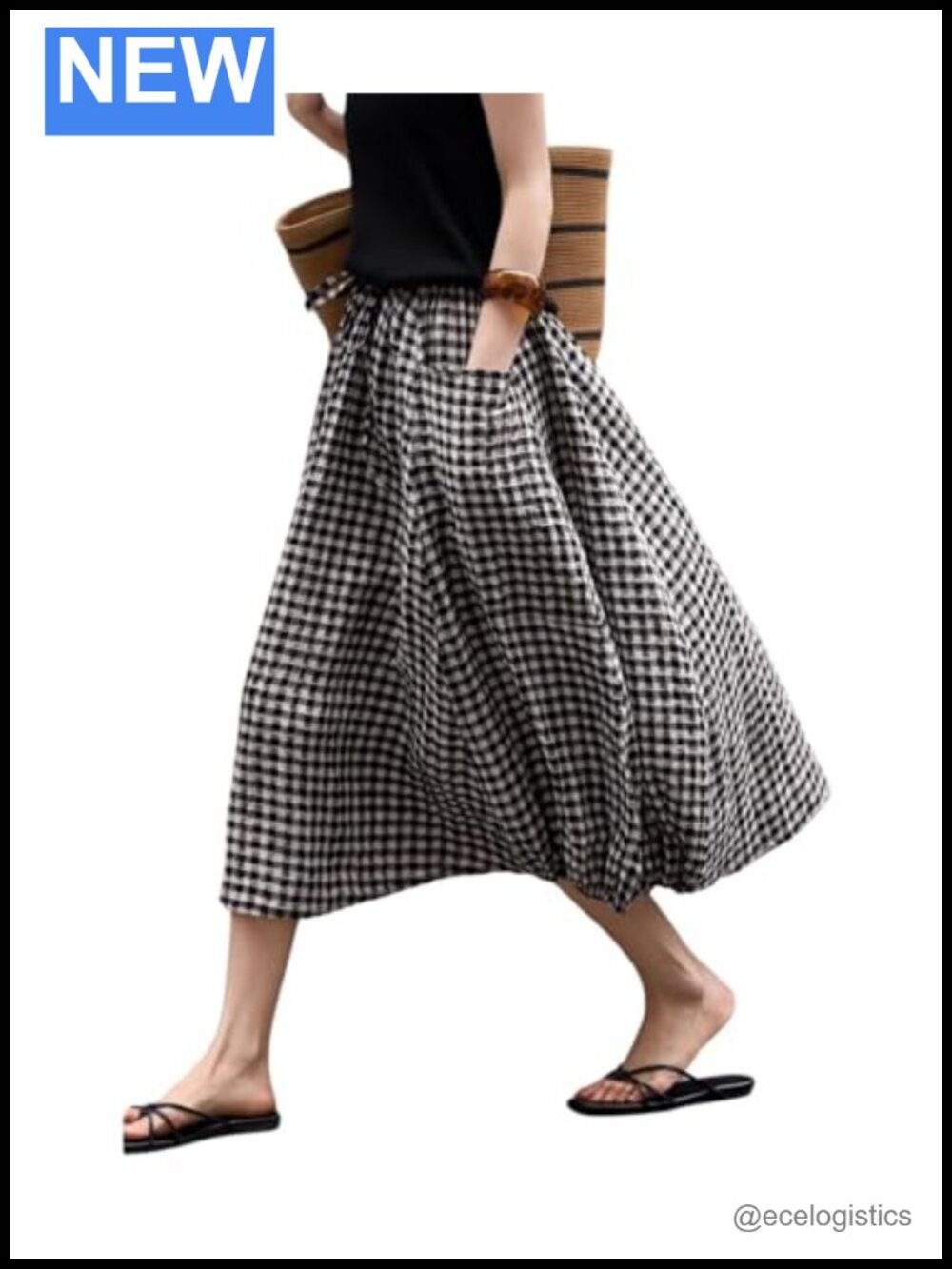 Women's Vintage Plaid A-Line Swing Midi Skirt with Pockets